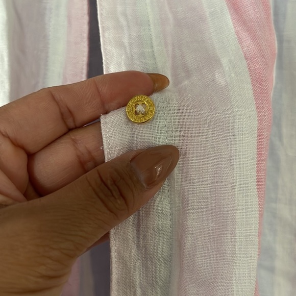 NWOT Ellen Tracy Striped Linen Tee with Gold Buttons size large - Picture 2 of 6